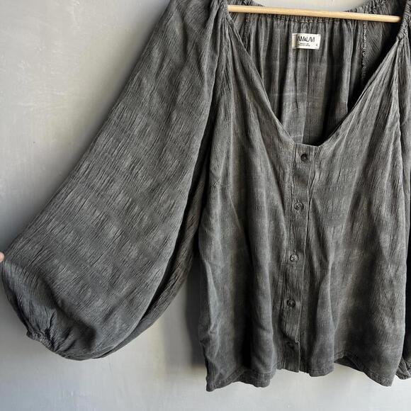 Sam and Lavi Women's Small Grey Long Sleeve Scoop Neck Button Down Blouse Top - Picture 9 of 10